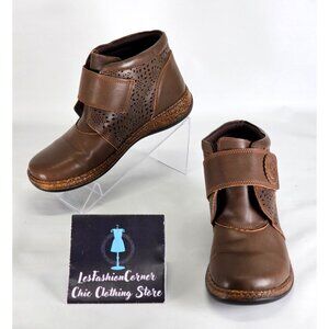 Spring Step Women's Brown Leather Souzala Cutout Strap Ankle Boots Sz 8.5 343